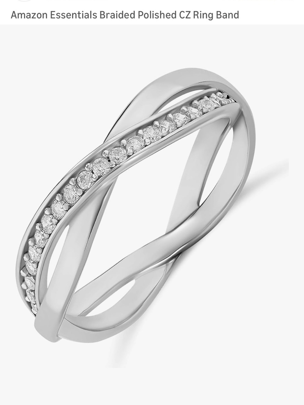 Amazon Essentials Silver Braided CZ Ring Band Size 7